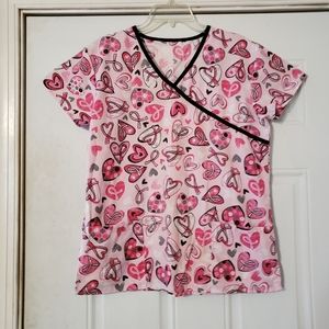 Absolute women's Small breast Cancer heart scrub top